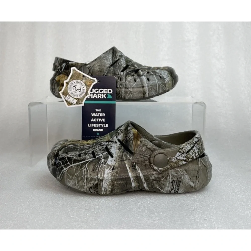 Rugged Shark Camo Real Tree Edge Eva Clogs Lightweight Slip on Boys Size 9 NEW